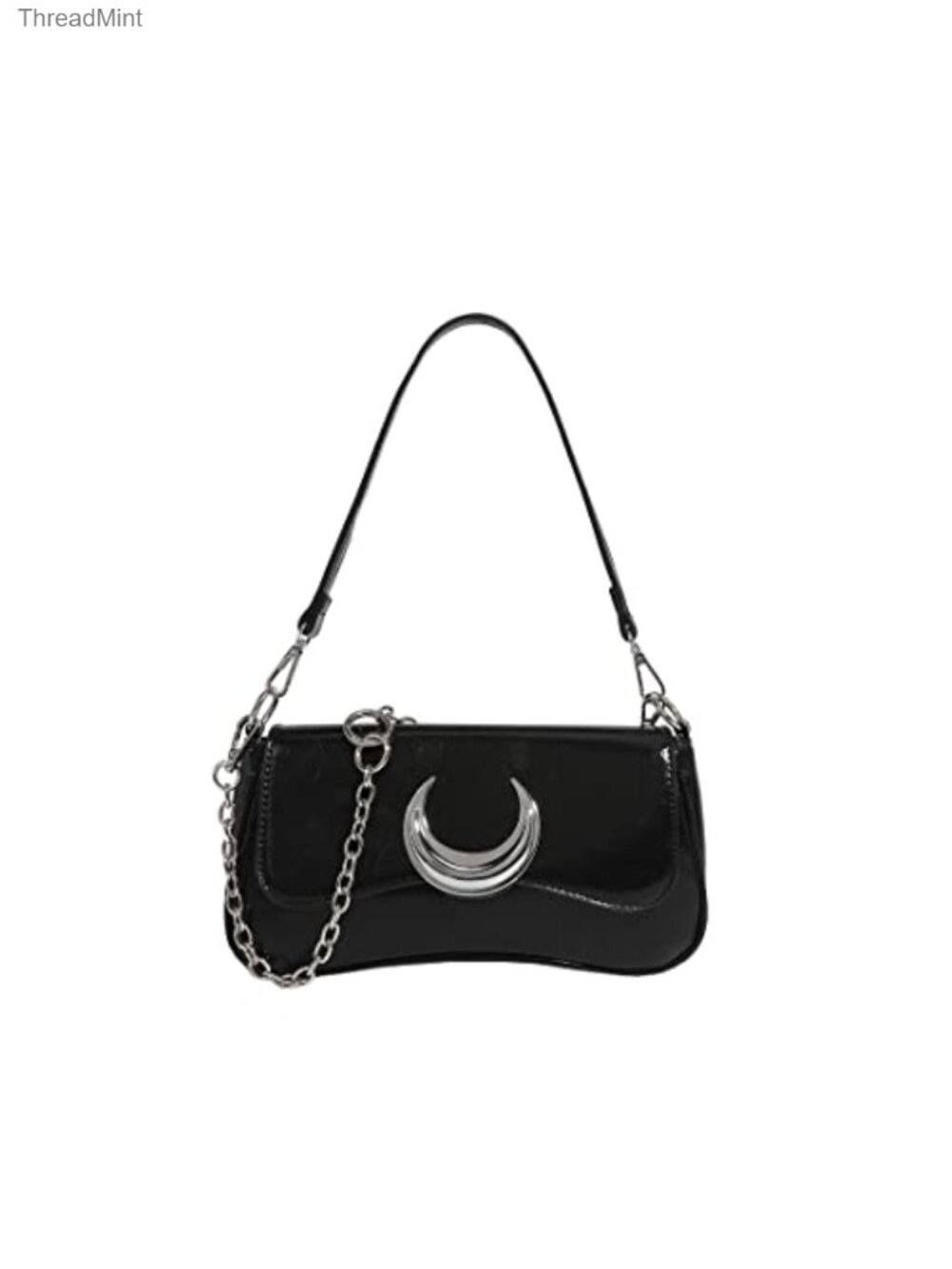 Y2K Crescent Shoulder Bag Faux Leather Mini Purse Chain Strap